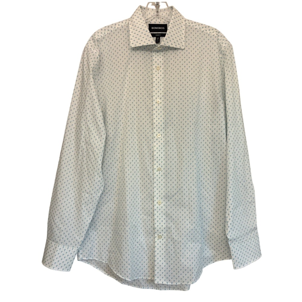 Bonobos Mens Dress Shirt 16x35 Standard Fit White Blue Cloud Lightning BSH00550D